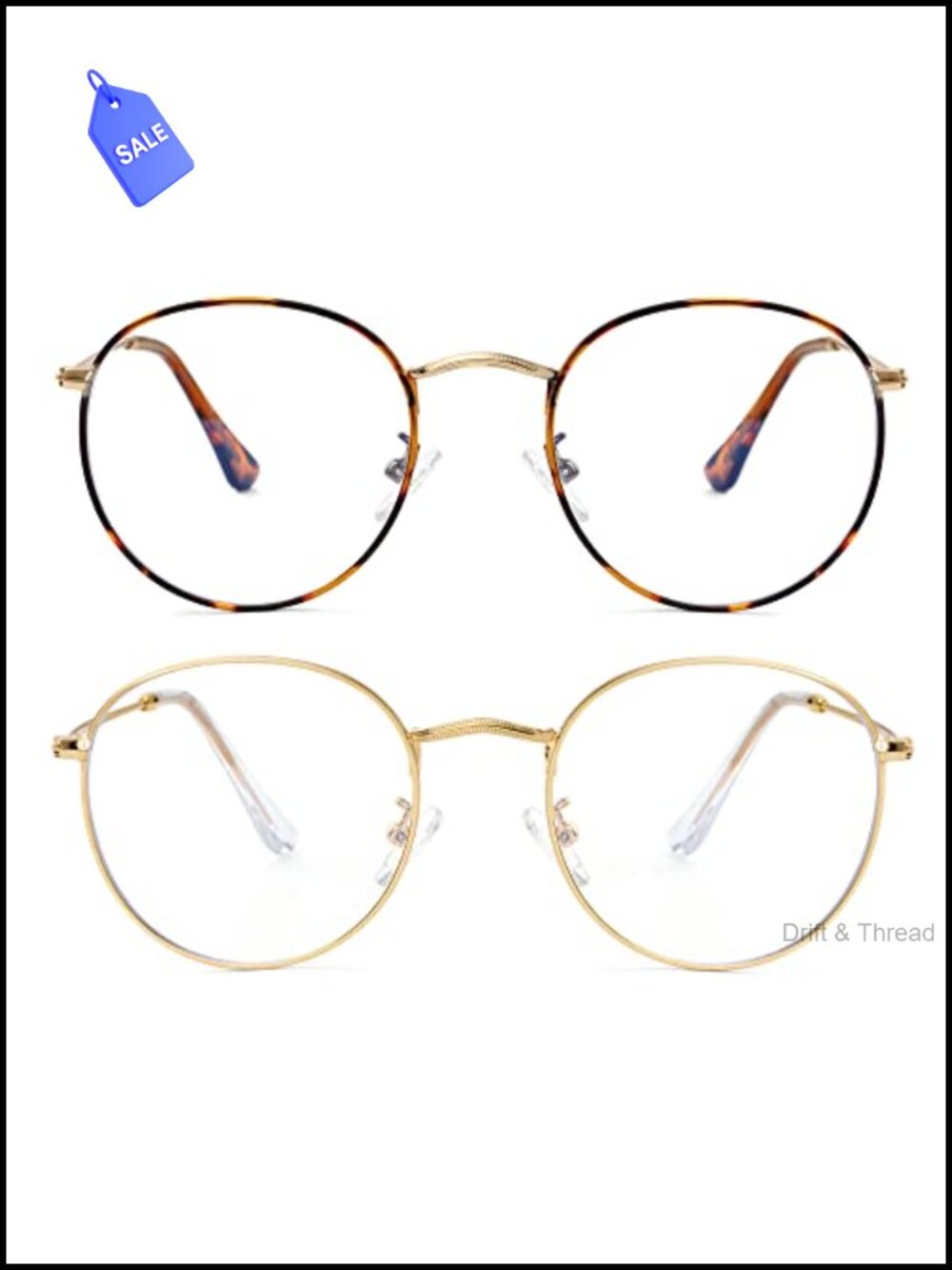Round Blue Light Blocking Glasses Metal Frame Computer Gaming Eyeglasses 2 Pack